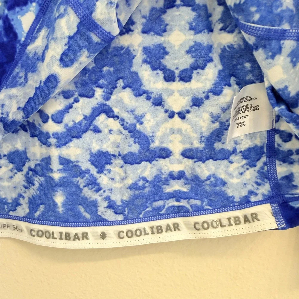 Coolibar Hightide LS Swim Shirt Blue Tie Dye Rash Guard UPF 50 Size Small